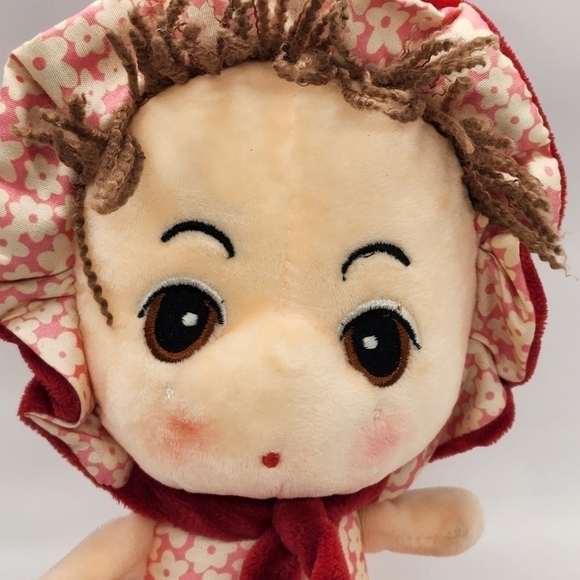 12" soft Plush Doll floral dress & Bonnet embroidered eyes Anime style face - Picture 6 of 10